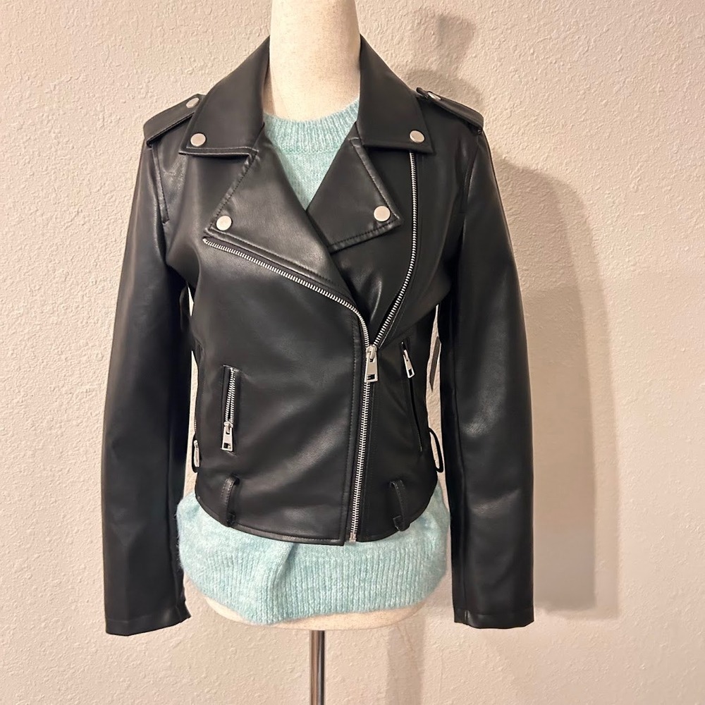 Altar'd State Womens Black Faux Leather Moto Biker Jacket XS PJ13097AL NWT